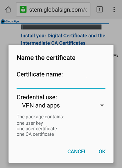 name your device certificate globalsign
