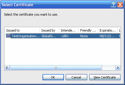Select GlobalSign Certificate