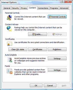 Internet Explorer internet options