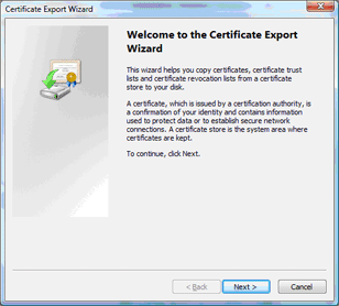 Certificate export wizard
