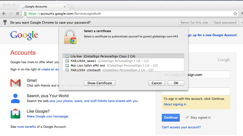 Google Apps Certificate Authentication
