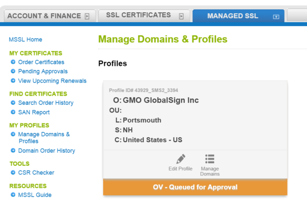 New Managed SSL Profile View