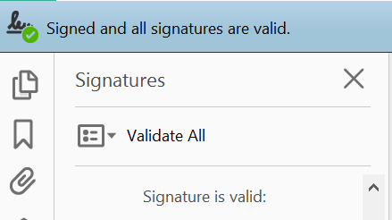 xample of a trusted digital signature in Adobe Reader.