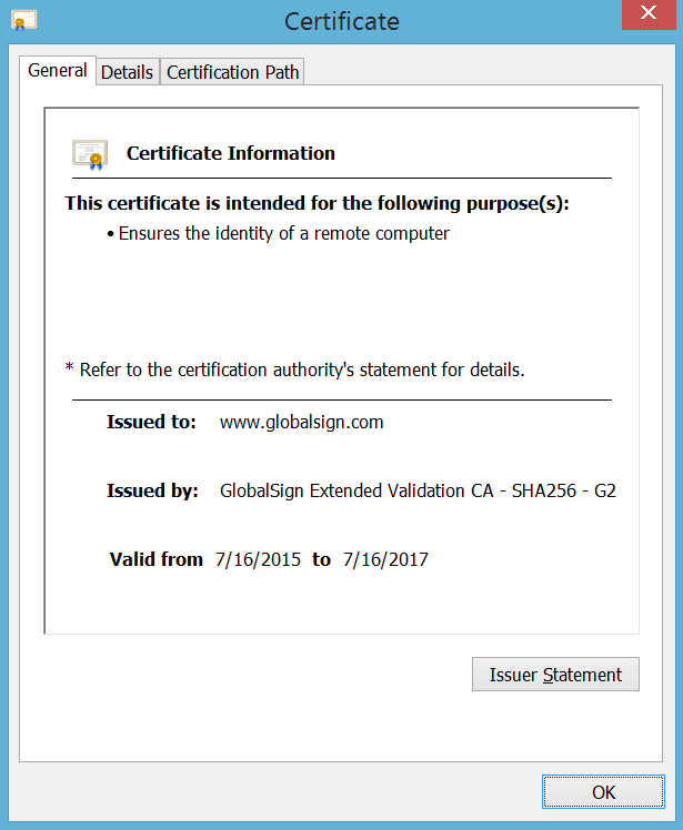 Certificate details window in IE