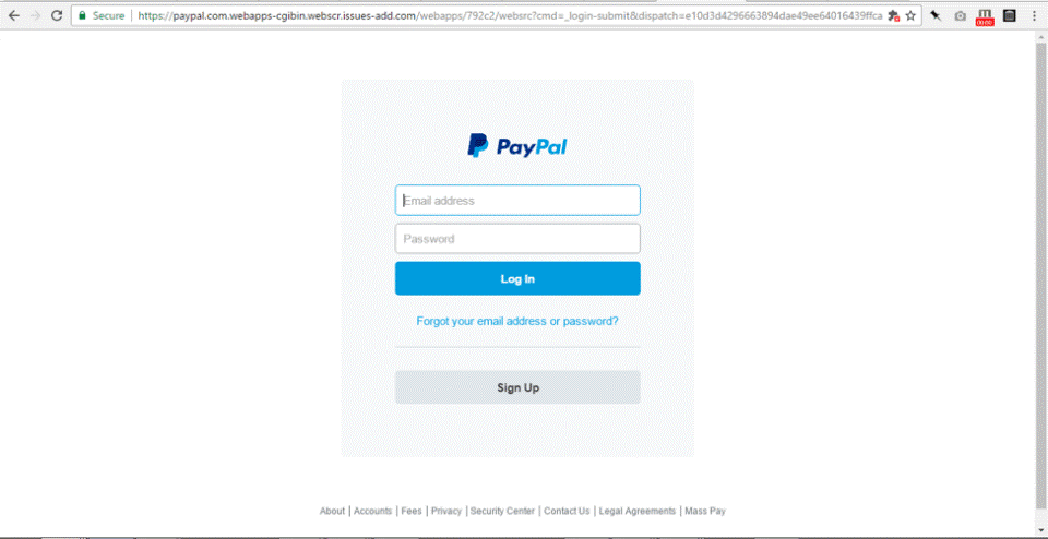 Example PayPal phishing site
